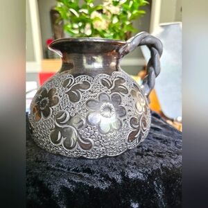 Decorative Silver Floral Pitcher Wall Accent - Silver